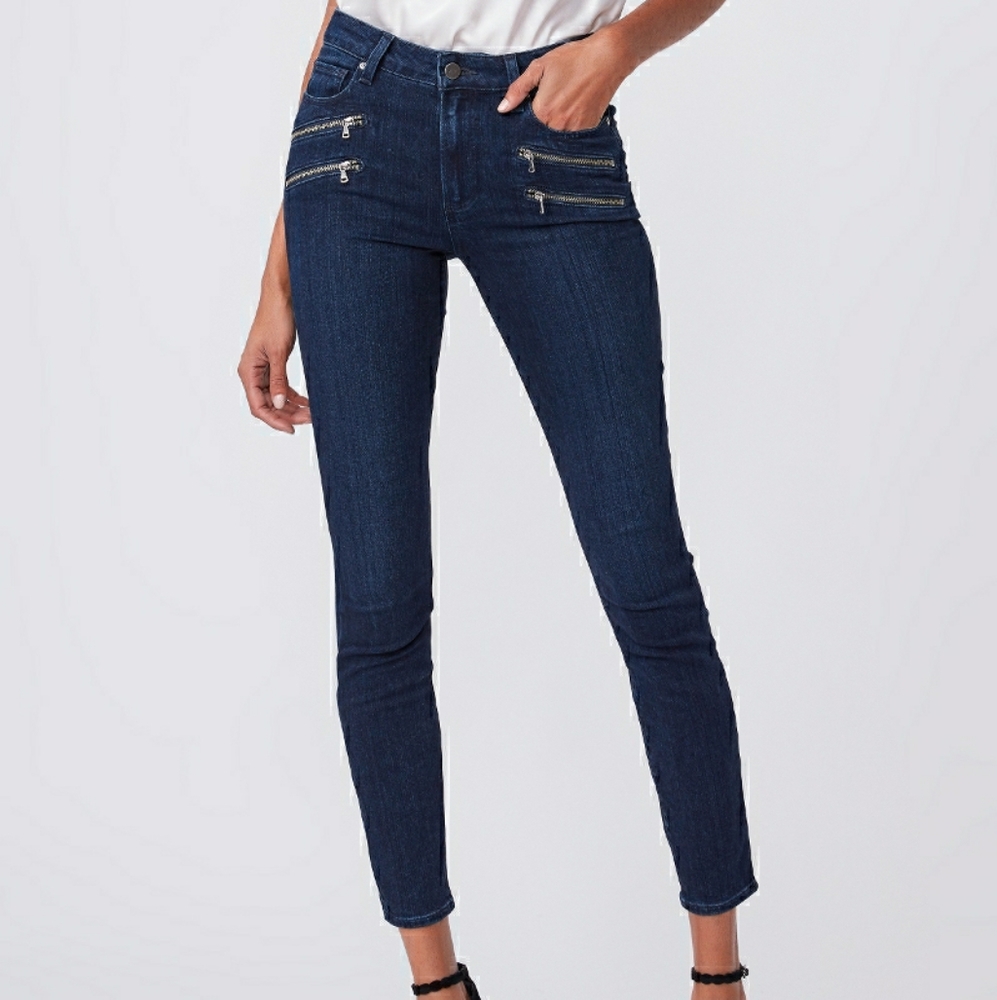 PAIGE Edgemont Twilight Moto Skinny Dark Wash Jean